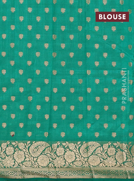 Semi raw silk saree teal green with allover zari woven 1000 buttas and zari woven border