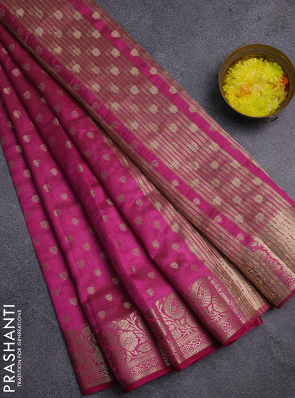 Semi raw silk saree rani pink with allover zari woven 1000 buttas and zari woven border
