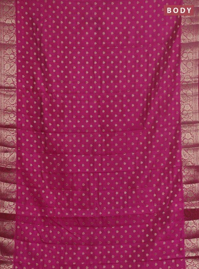 Semi raw silk saree rani pink with allover zari woven 1000 buttas and zari woven border