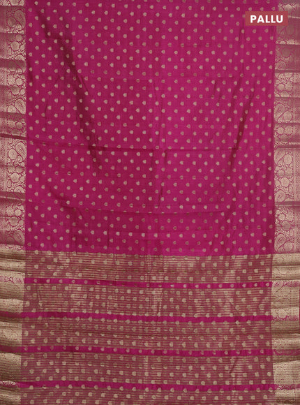 Semi raw silk saree rani pink with allover zari woven 1000 buttas and zari woven border
