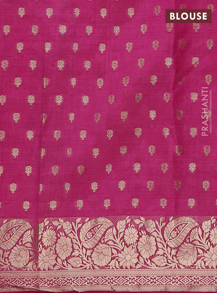 Semi raw silk saree rani pink with allover zari woven 1000 buttas and zari woven border