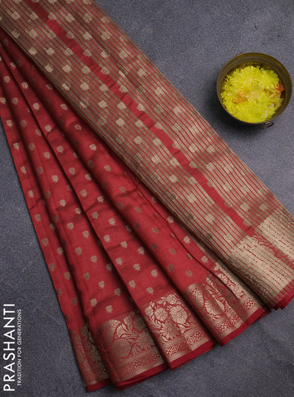 Semi raw silk saree red with allover zari woven 1000 buttas and zari woven border