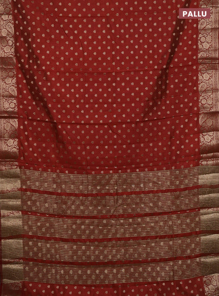 Semi raw silk saree red with allover zari woven 1000 buttas and zari woven border