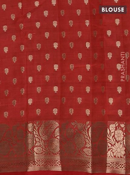 Semi raw silk saree red with allover zari woven 1000 buttas and zari woven border