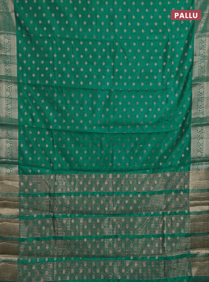 Semi raw silk saree teal blue with allover zari woven 1000 buttas and zari woven border