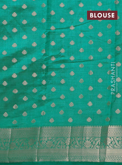 Semi raw silk saree teal blue with allover zari woven 1000 buttas and zari woven border