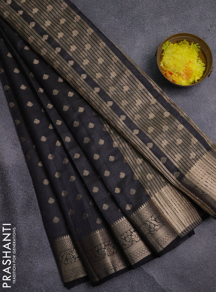 Semi raw silk saree black with allover zari woven 1000 buttas and zari woven border