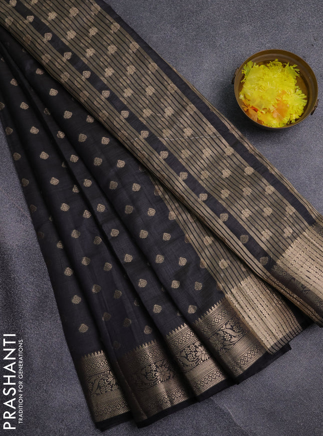 Semi raw silk saree black with allover zari woven 1000 buttas and zari woven border
