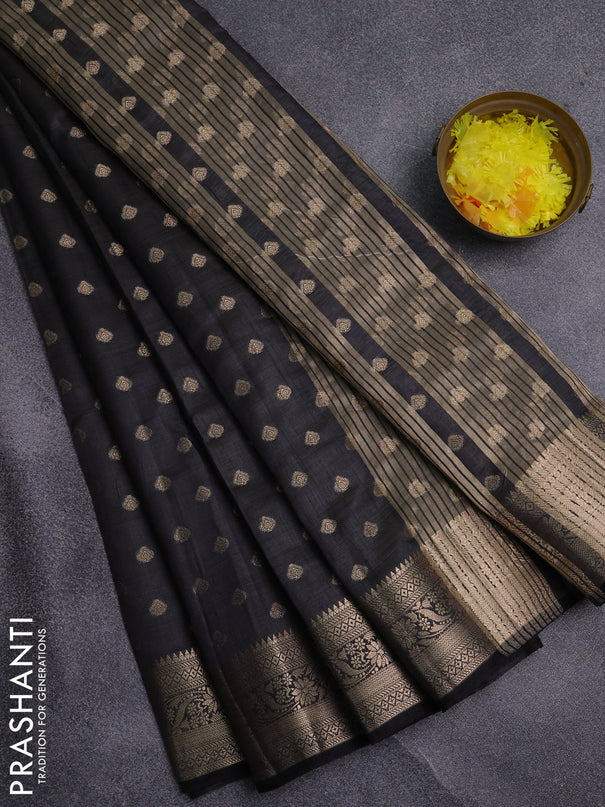 Semi raw silk saree black with allover zari woven 1000 buttas and zari woven border