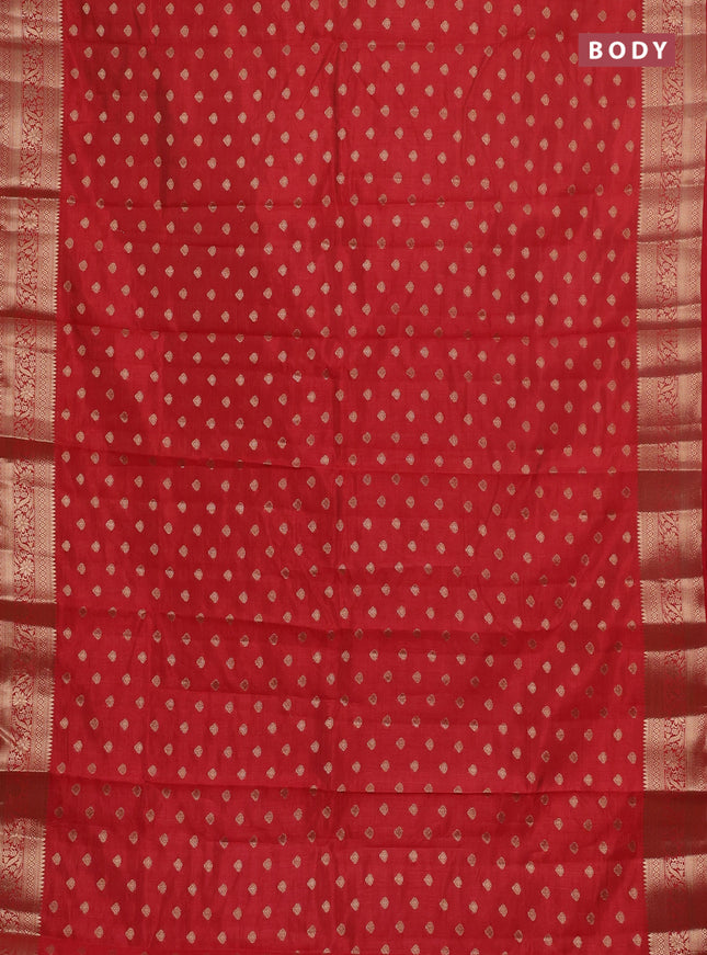 Semi raw silk saree red with allover zari woven 1000 buttas and zari woven border