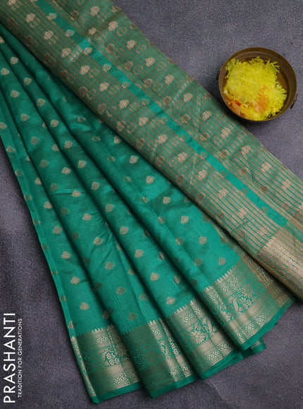 Semi raw silk saree teal green with allover zari woven 1000 buttas and zari woven border
