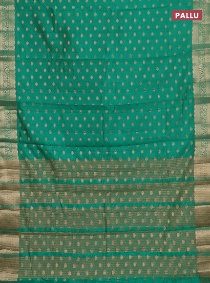 Semi raw silk saree teal green with allover zari woven 1000 buttas and zari woven border