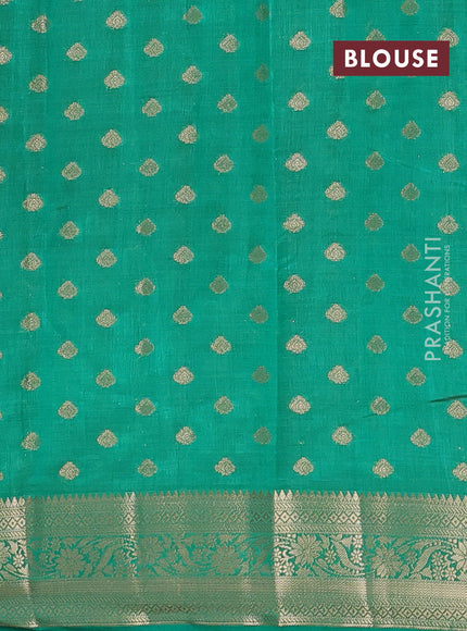 Semi raw silk saree teal green with allover zari woven 1000 buttas and zari woven border