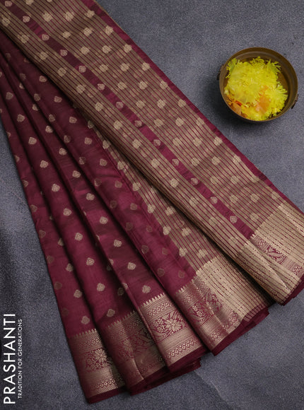 Semi raw silk saree maroon with allover zari woven 1000 buttas and zari woven border