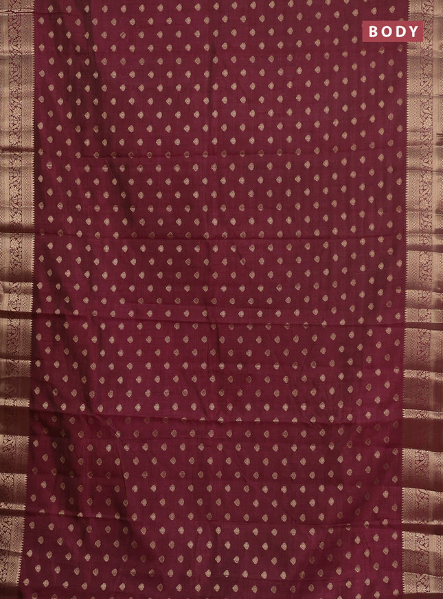 Semi raw silk saree maroon with allover zari woven 1000 buttas and zari woven border