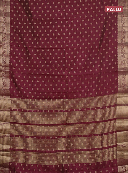 Semi raw silk saree maroon with allover zari woven 1000 buttas and zari woven border