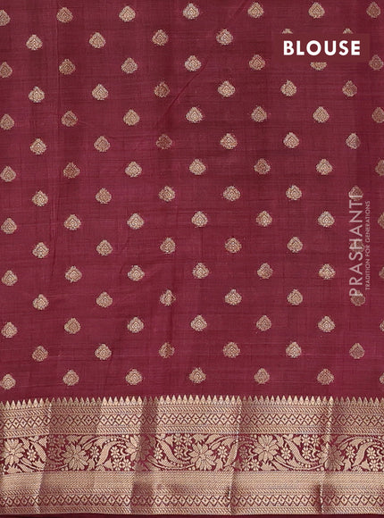 Semi raw silk saree maroon with allover zari woven 1000 buttas and zari woven border