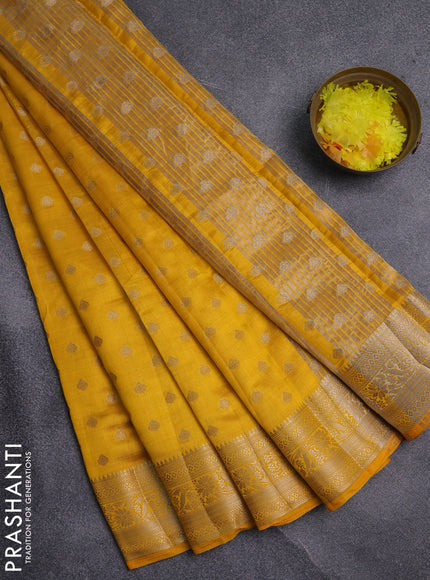 Semi raw silk saree yellow with allover zari woven 1000 buttas and zari woven border