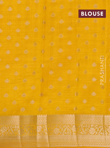 Semi raw silk saree yellow with allover zari woven 1000 buttas and zari woven border