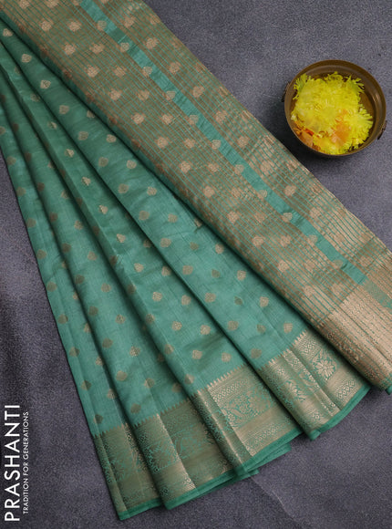 Semi raw silk saree pastel green with allover zari woven 1000 buttas and zari woven border