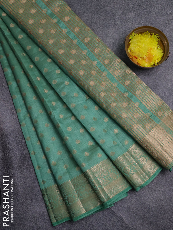 Semi raw silk saree pastel green with allover zari woven 1000 buttas and zari woven border