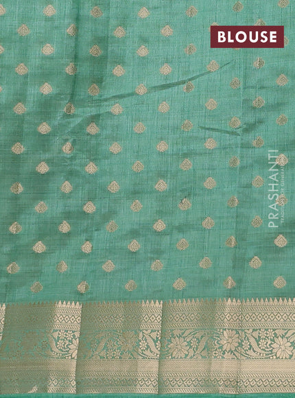 Semi raw silk saree pastel green with allover zari woven 1000 buttas and zari woven border