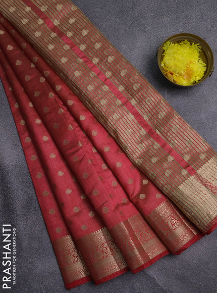 Semi raw silk saree pink with allover zari woven 1000 buttas and zari woven border