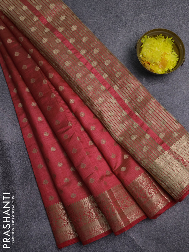 Semi raw silk saree pink with allover zari woven 1000 buttas and zari woven border