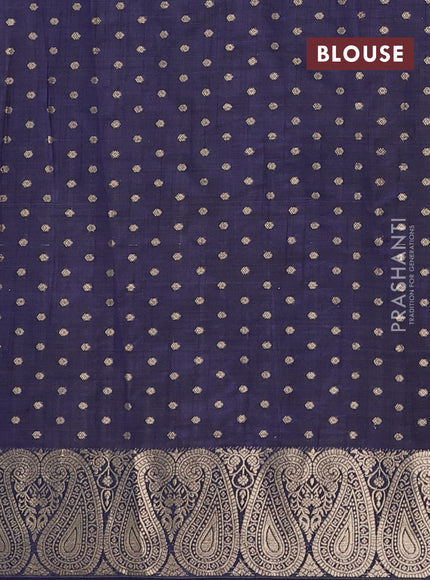 Semi raw silk saree navy blue with allover zari woven 1000 buttas and zari woven border