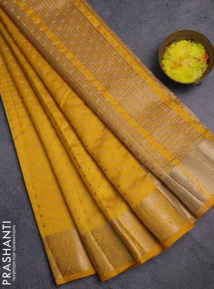 Semi raw silk saree yellow with allover zari woven 1000 buttas and zari woven border