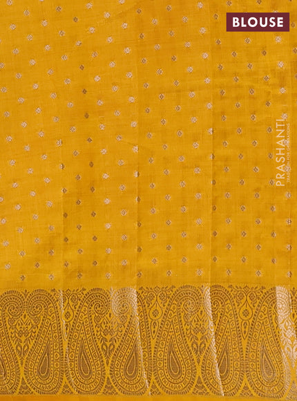 Semi raw silk saree yellow with allover zari woven 1000 buttas and zari woven border