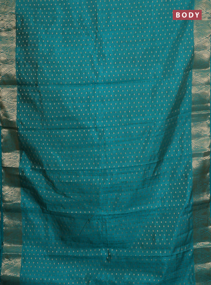 Semi raw silk saree teal blue with allover zari woven 1000 buttas and zari woven border