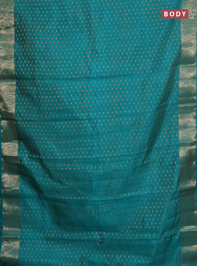 Semi raw silk saree teal blue with allover zari woven 1000 buttas and zari woven border