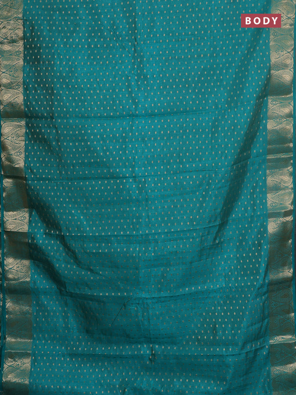 Semi raw silk saree teal blue with allover zari woven 1000 buttas and zari woven border