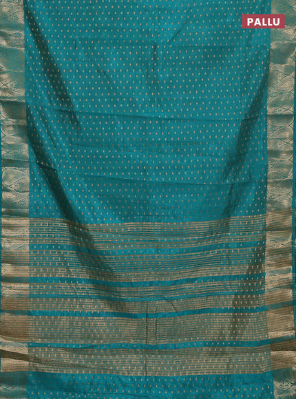 Semi raw silk saree teal blue with allover zari woven 1000 buttas and zari woven border