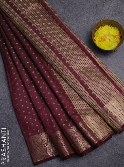 Semi raw silk saree maroon with allover zari woven 1000 buttas and zari woven border