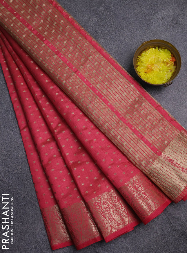 Semi raw silk saree pink with allover zari woven 1000 buttas and zari woven border