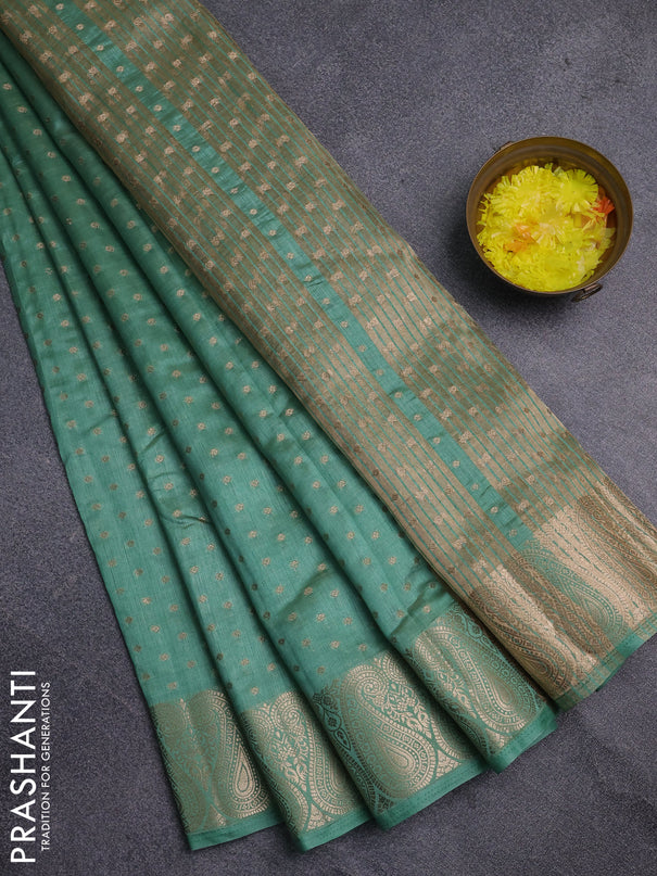 Semi raw silk saree pastel green with allover zari woven 1000 buttas and zari woven border