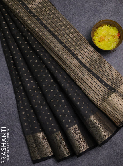 Semi raw silk saree black with allover zari woven 1000 buttas and zari woven border