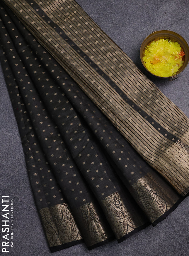 Semi raw silk saree black with allover zari woven 1000 buttas and zari woven border