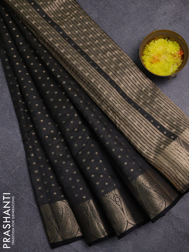 Semi raw silk saree black with allover zari woven 1000 buttas and zari woven border