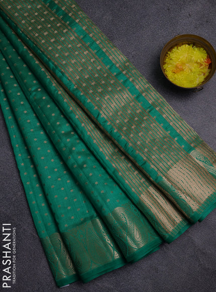 Semi raw silk saree teal green with allover zari woven 1000 buttas and zari woven border