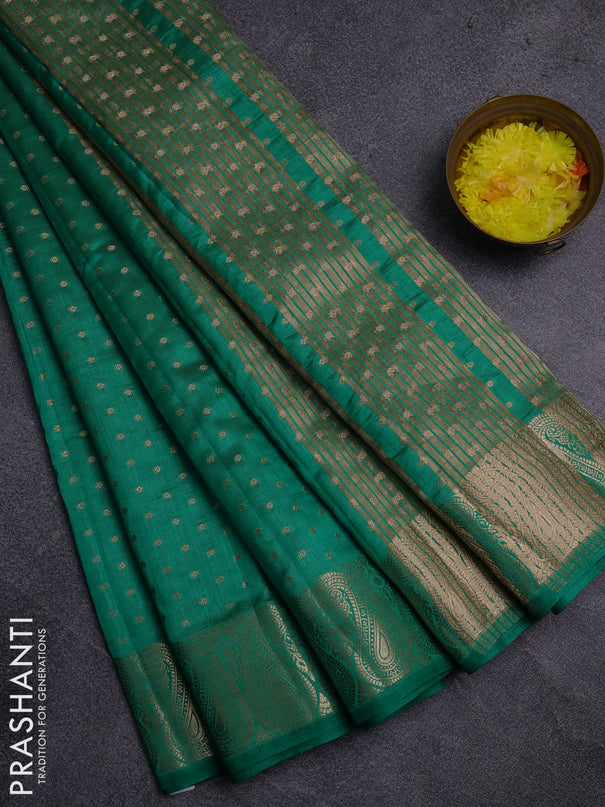 Semi raw silk saree teal green with allover zari woven 1000 buttas and zari woven border