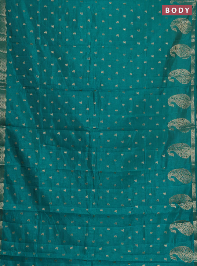 Semi raw silk saree teal blue with allover zari woven 1000 buttas and zari woven border
