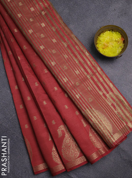 Semi raw silk saree red with allover zari woven 1000 buttas and zari woven border