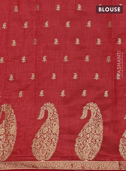 Semi raw silk saree red with allover zari woven 1000 buttas and zari woven border