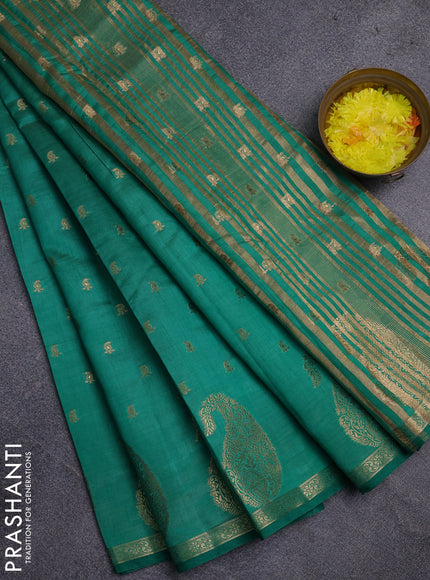 Semi raw silk saree teal green with allover zari woven 1000 buttas and zari woven border