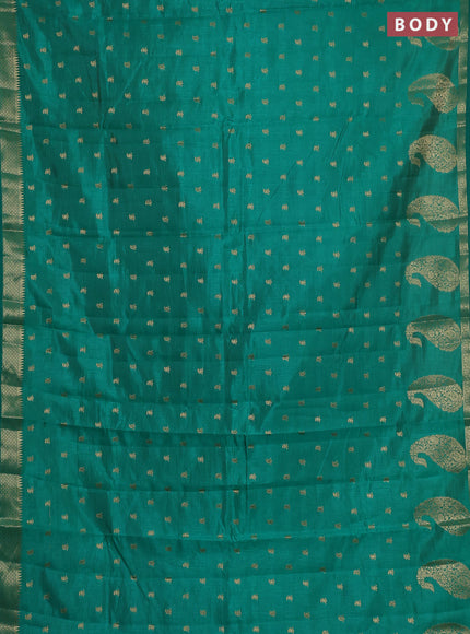 Semi raw silk saree teal green with allover zari woven 1000 buttas and zari woven border