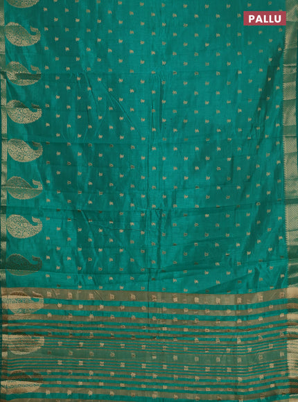 Semi raw silk saree teal green with allover zari woven 1000 buttas and zari woven border
