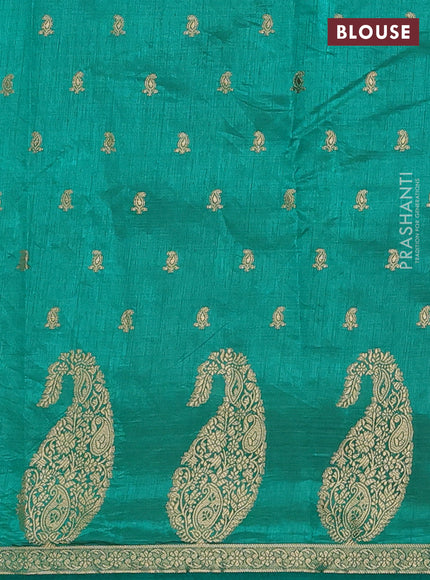 Semi raw silk saree teal green with allover zari woven 1000 buttas and zari woven border